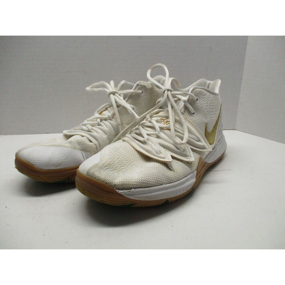 Nike Kyrie 5 GS Irish Sneakers Youth 7 White Metallic Gold AQ2456-170 EUC Read